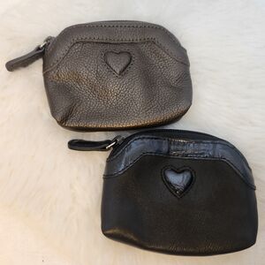 2 Lot Of Brighton Mini Coin Purse Heart  Leather Zip Wallet Gray / Black